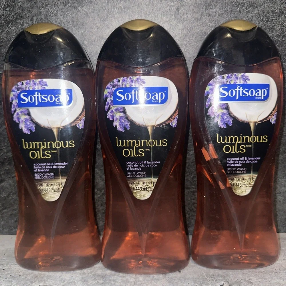 3 Lot Softsoap Body Wash Luminous Oils - Coconut Oil & Lavender Bottles 15fl